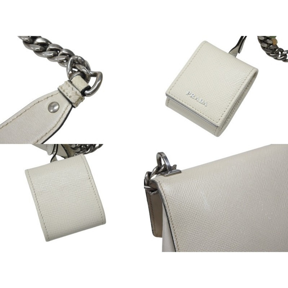 Prada Bag Chain Black Robot Shoulder Monochrome Saffiano White Leather - Picture 4 of 10